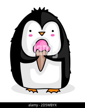 Cute Cartoon Pinguin essen ein Eis Stockfoto