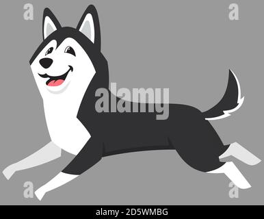 Running Siberian Husky Seitenansicht. Niedliches Haustier im Cartoon-Stil. Stock Vektor
