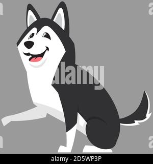 Sibirischer Husky, der Pfote gibt. Niedliches Haustier im Cartoon-Stil. Stock Vektor