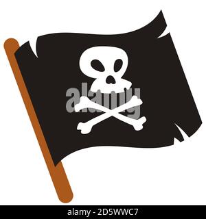 Schwarze Piratenflagge. Schädel und Kreuzknochen in flacher Form. Stock Vektor