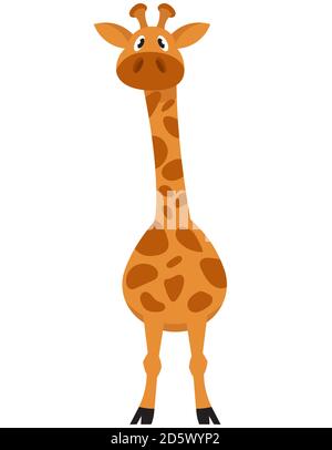 Stehende Giraffe Vorderansicht. Afrikanisches Tier im Cartoon-Stil. Stock Vektor