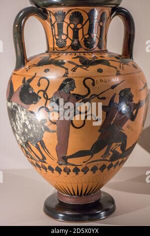 Exposition : Terre ! Escales mythiques en Meditérranée,Musée d'Histoire de Marseille du 17/7/2020 au 3/1/2021 necked Amphora,Athens ca 540-530 v. Chr. Stockfoto