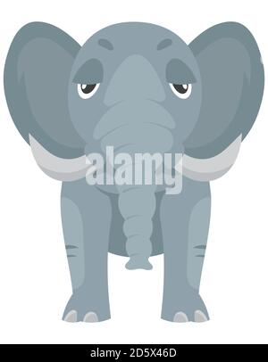 Vorderansicht des Elefanten im Stehen. Afrikanisches Tier im Cartoon-Stil. Stock Vektor