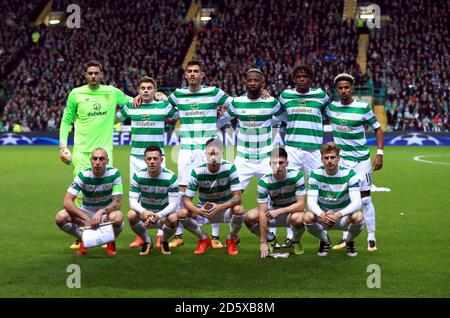 Keltische Teamgruppe: (Links-rechts) Back Row - Craig Gordon, James Forrest, NIR Bitton, Moussa Dembele, Dedryck Boyata und Scott Sinclair. Front Row - Scott Brown, Callum McGregor, Mikael lustig, Kieran Tierney und Stuart Armstrong Stockfoto