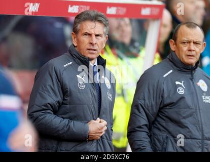 Leicester City Manager Claude Puel (links) und Assistent Pascal Plancque (Rechts) Stockfoto