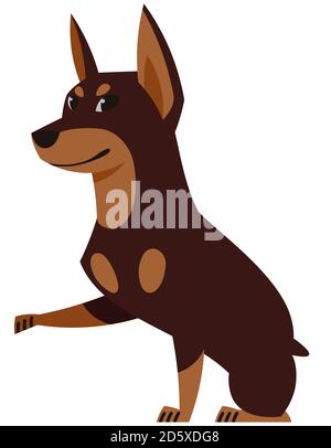 Dobermann gibt Pfote. Niedliches Haustier im Cartoon-Stil. Stock Vektor