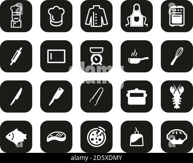 Koch Oder Koch Icons Weiß Auf Schwarz Flat Design Set Groß Stock Vektor