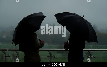 Rennfahrer im Regen am zweiten Tag des November-Treffens auf der Cheltenham Rennbahn, Cheltenham Stockfoto