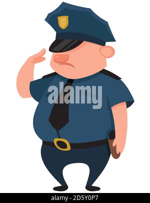 Polizeibeamter, der grüßt. Männliche Figur im Cartoon-Stil. Stock Vektor