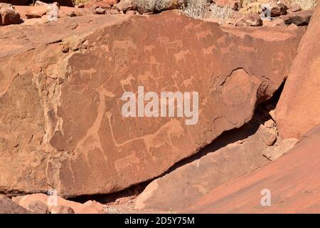 Nambia, Kunene, Damaraland, Petroglyphen in Twyfelfontein Canyon Stockfoto