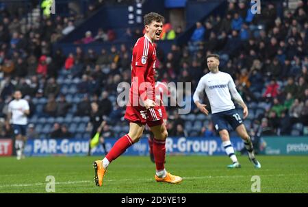 Sam Gallagher von Birmingham City feiert das erste Tor seiner Spielerin Des Spiels Stockfoto