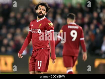 Mohamed Salah aus Liverpool erscheint im Spiel niedergeschlagen Stockfoto