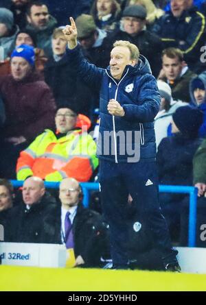 Neil Warnock, Manager von Cardiff City, Leeds United und Cardiff City im Stadion Elland Road. Stockfoto