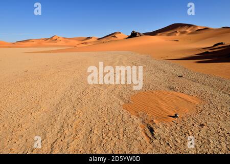 Algerien, Tadrart Region, Sahara Wüste, Dünen und Playa In Tehak Stockfoto