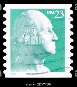 MOSKAU, RUSSLAND - 30. SEPTEMBER 2020: Briefmarke gedruckt in den Vereinigten Staaten zeigt George Washington, Serie, um 2001 Stockfoto