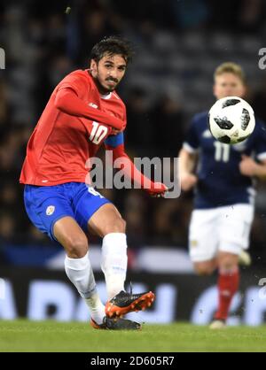 Der Costa Ricaner Bryan Ruiz in Aktion beim internationalen Freundschaftsspiel im Hampden Park, Glasgow. EINSCHRÄNKUNGEN: Nutzung unterliegt Einschränkungen. Nur für redaktionelle Zwecke. Kommerzielle Nutzung nur mit vorheriger schriftlicher Zustimmung der Scottish FA. Stockfoto