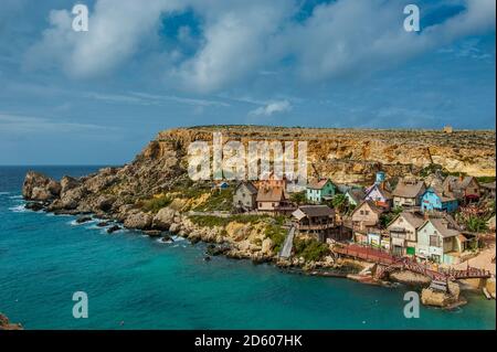 Malta, Blick auf Popeye Village, ehemalige, Amusment park Stockfoto