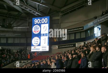 Eine allgemeine Ansicht der Anzeigetafel auf 1-0 bis Birmingham Stadt bei der Schlusspfeife Stockfoto