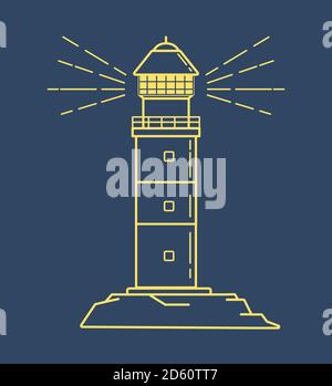 Logo-Navigations-Beacon. Leuchtturm Turm Linie Kunst Vektor. Stock Vektor