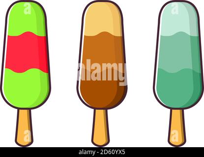 Eis Holzstab. Fruit Ice.Sommer gefrorene Dessert. Grafik-Vektor mit flacher Linie. Stock Vektor