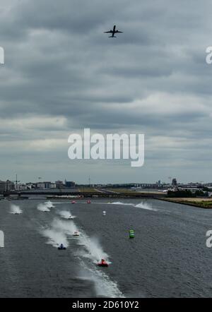 Gesamtansicht während der F1H2O UIM World Championship 2018 Grand Preis von London um Royal Victoria Dock Stockfoto