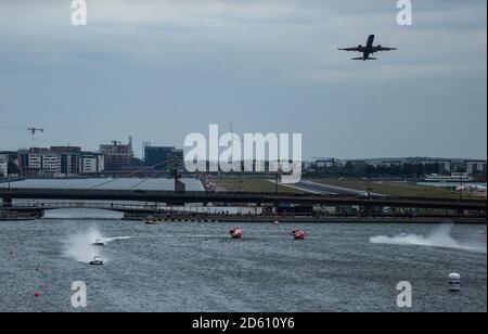 Gesamtansicht während der F1H2O UIM World Championship 2018 Grand Preis von London um Royal Victoria Dock Stockfoto