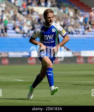 Michael Jacobs von Wigan Athletic feiert, nachdem er sein erstes Tor erzielt hat. Stockfoto