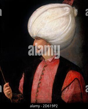 Suleiman der Magnificent. Porträt des zehnten und am längsten regierenden Sultans des Osmanischen Reiches, Suleiman I. (1494-1566), anonym nach Tizian, um 1530 Stockfoto