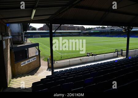 Eine allgemeine Ansicht der Roots Hall, Heimat von Southend United Stockfoto