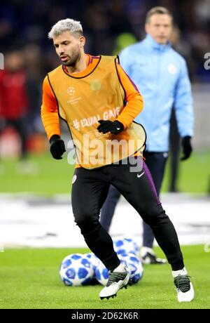 Sergio Aguero von Manchester City beim Aufwärmen Stockfoto