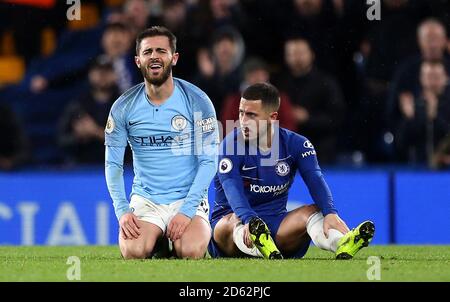 Bernardo Silva von Manchester City und Eden Hazard von Chelsea (rechts) reagieren Stockfoto