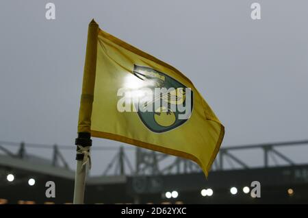 Gesamtansicht der Eckflagge bei Norwich City's Carrow Road Ground vor dem Sky Bet Championship Match in Norwich Stockfoto