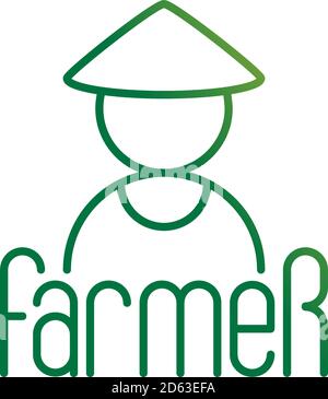 Logo Design über Landwirtschaft mit Farmer-Symbol in Umriss-Stil. Vektorgrafik Stock Vektor
