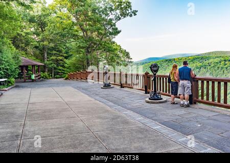 Genießen Sie die Sehenswürdigkeiten der Pine Creek Gorge, die im Volksmund als Pennsylvania's Grand Canyon bekannt ist, vom Leonard Harrison State Park Overlook, Tioga County, Stockfoto