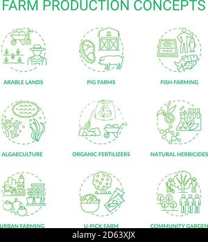 Symbole für das Konzept der landwirtschaftlichen Produktion gesetzt Stock Vektor