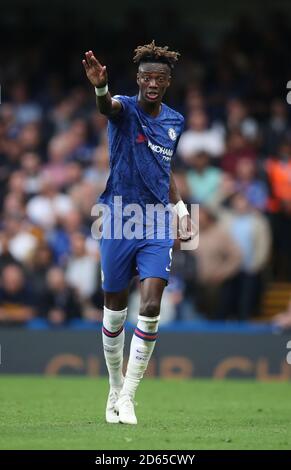 Chelseas Tammy Abraham reagiert während des Premier-League-Spiels an der Stamford Bridge, London Stockfoto