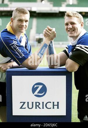 Carl Hogg, Leeds und Mike Tindall, Bath bereiten sich auf den Kampf am Eröffnungswochenende der Zürcher Premiership vor Stockfoto