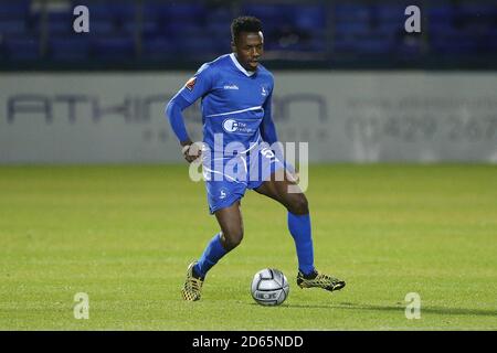 Timi Odusina von Hartlepool United während des Vanarama National League-Spiels zwischen Hartlepool United und Bromley im Victoria Park, Hartlepool am Dienstag, 13. Oktober 2020. (Quelle: Mark Fletcher, Mi News) Stockfoto