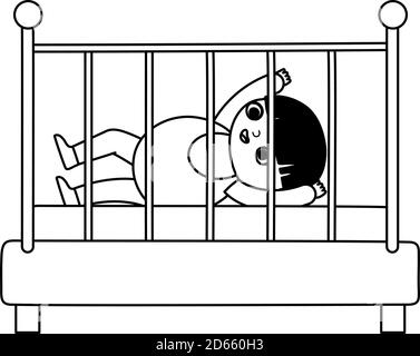 Cute Baby Junge in der Krippe isoliert Symbol Stil Vektor Symbol für Linienstil der Illustration Stock Vektor