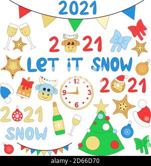 Flat Line Weihnachts- und Neujahrs-Ikonen-Set. Es ist Vector Set Modern Line Icons für Web und Mobile. Winter Season Icons Kollektion. Kann verwendet werden Stock Vektor