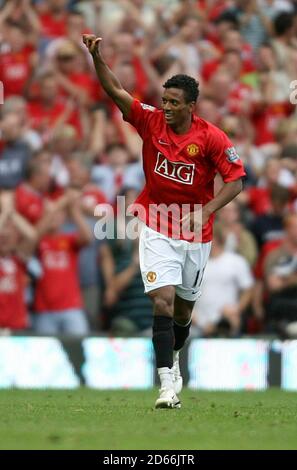 Luis Nani von Manchester United feiert nach dem Tor Stockfoto