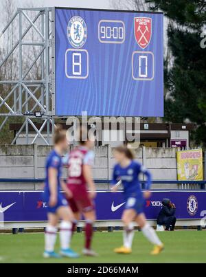 Die Anzeigetafel zeigt Chelseas 8-0-Sieg über West Ham Stockfoto