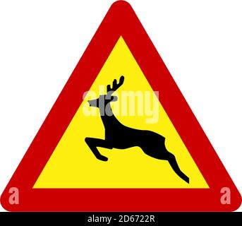 Warnzeichen mit Hirschen auf Straße-symbol Stockfoto