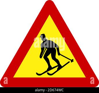 Warnschild mit Skifahrer-Symbol Stockfoto