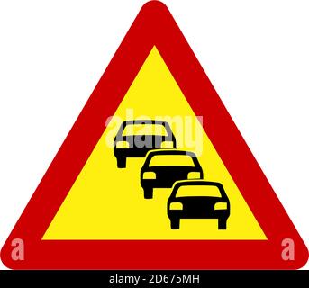 Warnzeichen mit Verkehr Warteschlange symbol Stockfoto