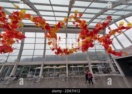 Glashaus. Und Space Needle Symbol von Seattle, Washington State, USA Stockfoto