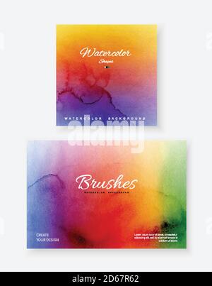 Kreative abstrakte Vorlage Hintergrund Set mit Form Pinsel helle Regenbogen Farbe Aquarell Flecken. Künstlerischer Fleck-Vektor für dekorativen Design-Druck Stock Vektor