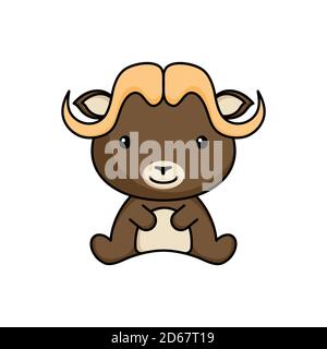 Cute Business Moschus OX Symbol auf weißem Hintergrund. Maskottchen Cartoon Tier Charakter Design von Album, Scrapbook, Grußkarte, Einladung, Flyer, Aufkleber, Stock Vektor