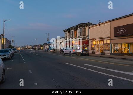 Fort Bragg, Kalifornien / USA - 02. Januar 2020: Mendocino County, Fort Bragg California, Downtown. Viele ursprüngliche historische Merkmale sind noch in Gebrauch Stockfoto