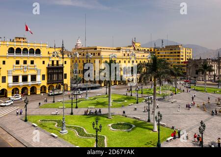 Plaza Mayor und Stadtpalast, Plaza de Armas, 'Plaza de Armas de Lima', Lima, Peru, Südamerika Stockfoto